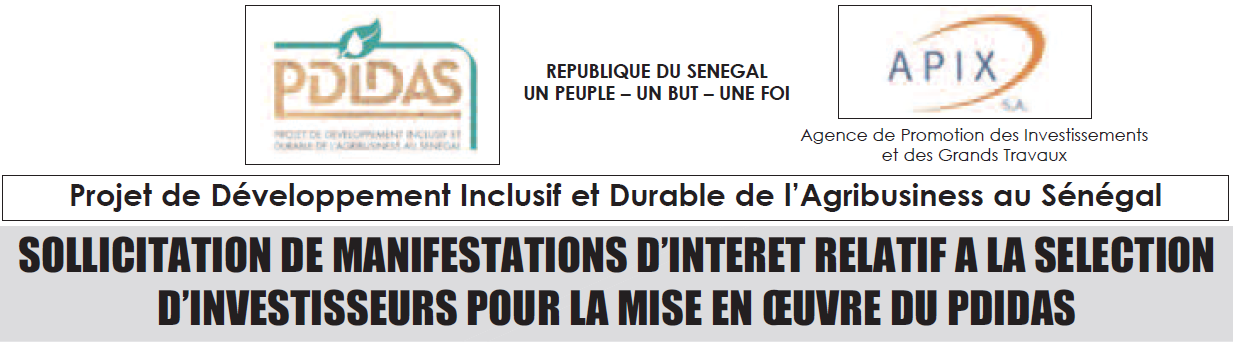 SOLLICITATION DE MANIFESTATIONS D'INTERET : SELECTION D'INVESTISSEURS POUR LA MISE EN ŒUVRE DU PDIDAS